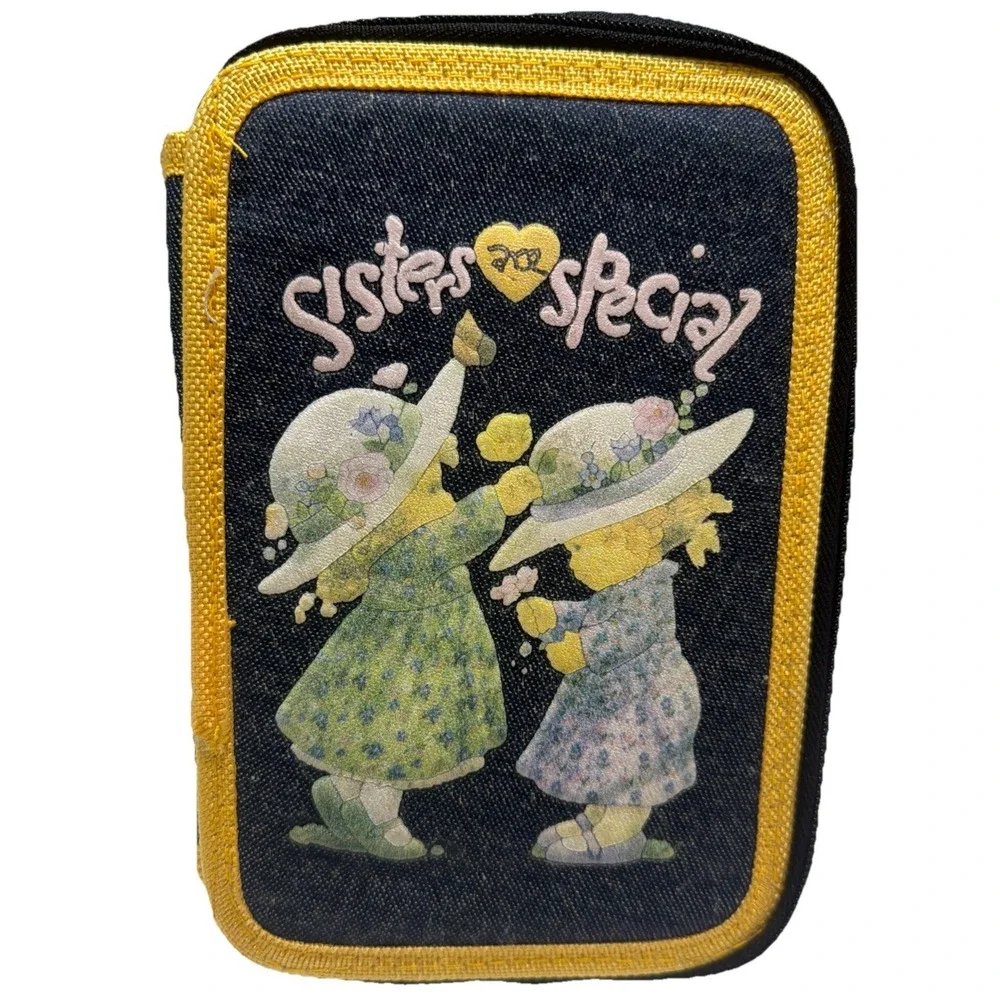 Girls Denim Sisters Are Special Makeup Brush Paintbrush Case Zip Up Holder